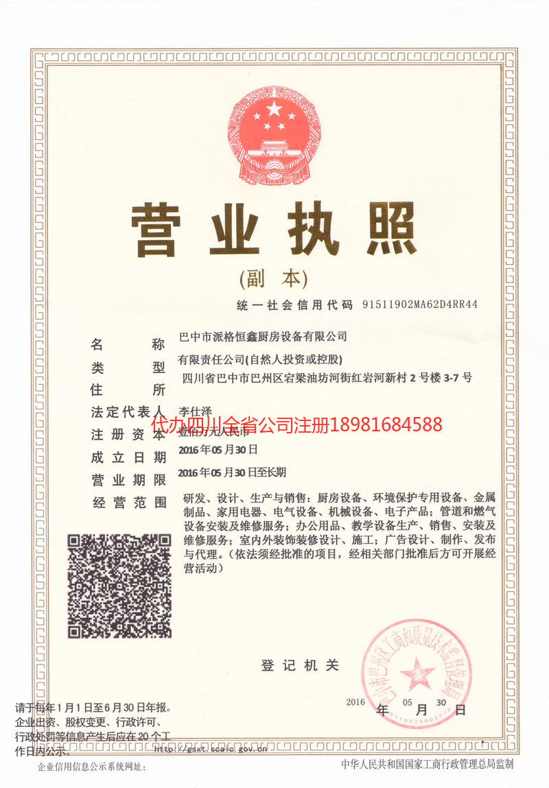 仪陇仪陇派格恒鑫厨房设备有限公司